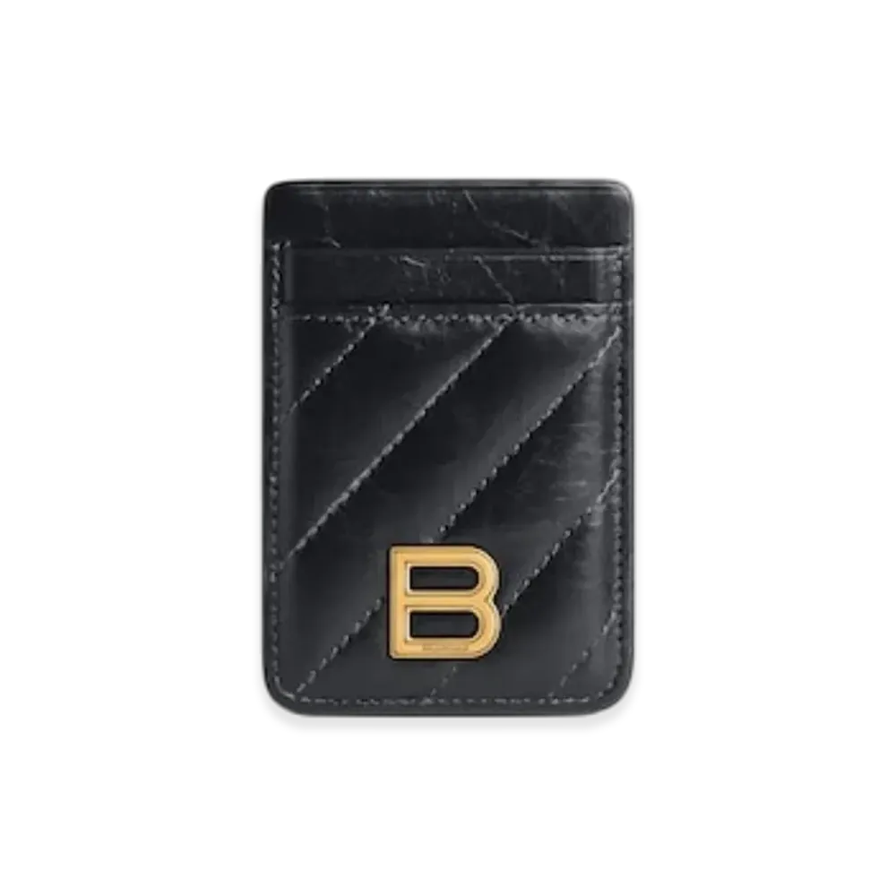 BALENCIAGA Crush Quilted Magnetic Card Holder "Black"