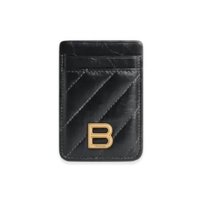 BALENCIAGA Crush Quilted Magnetic Card Holder "Black"