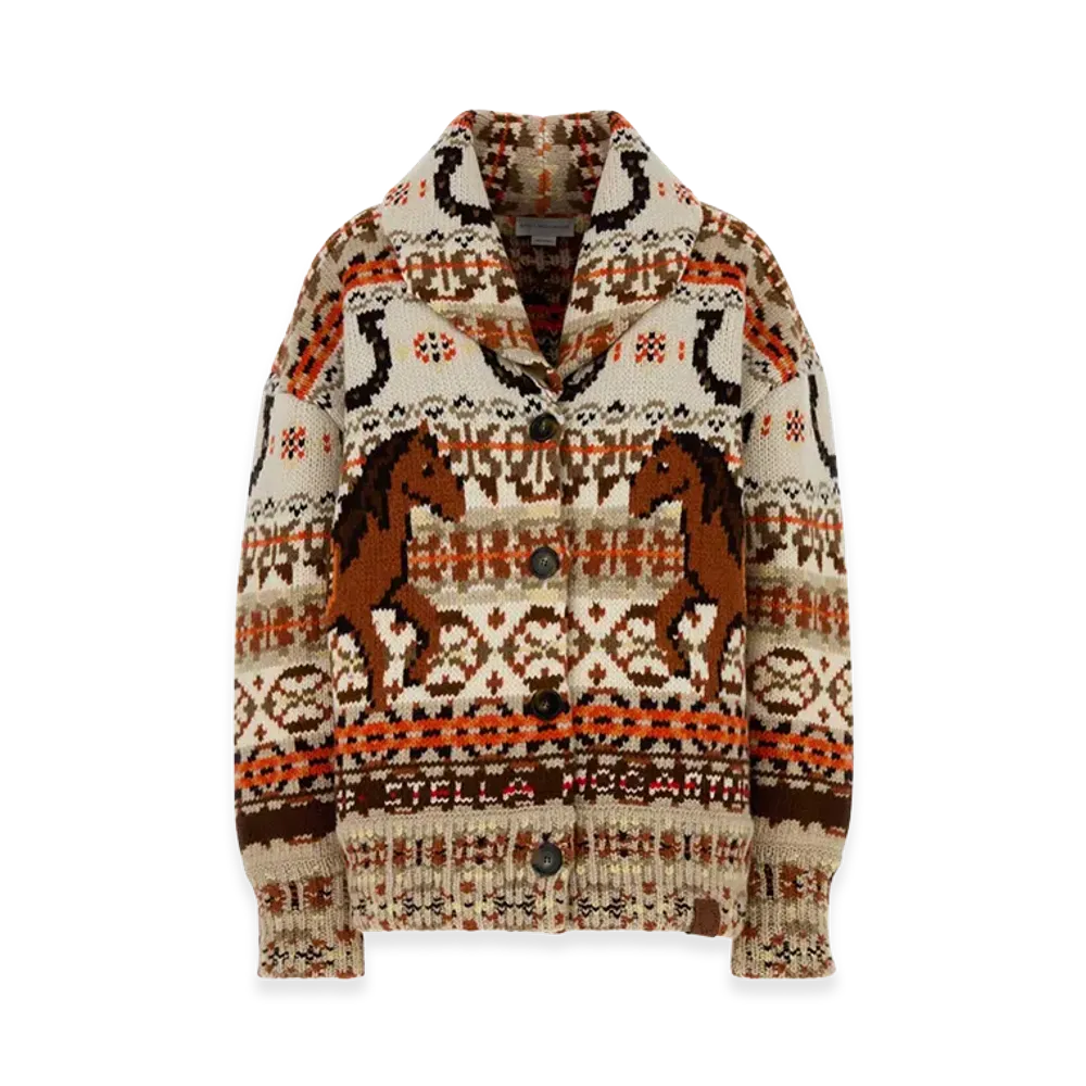 STELLA McCARTNEY Women's Embroidered Wool Fair Isle Oversize Cardigan "Multicolor"
