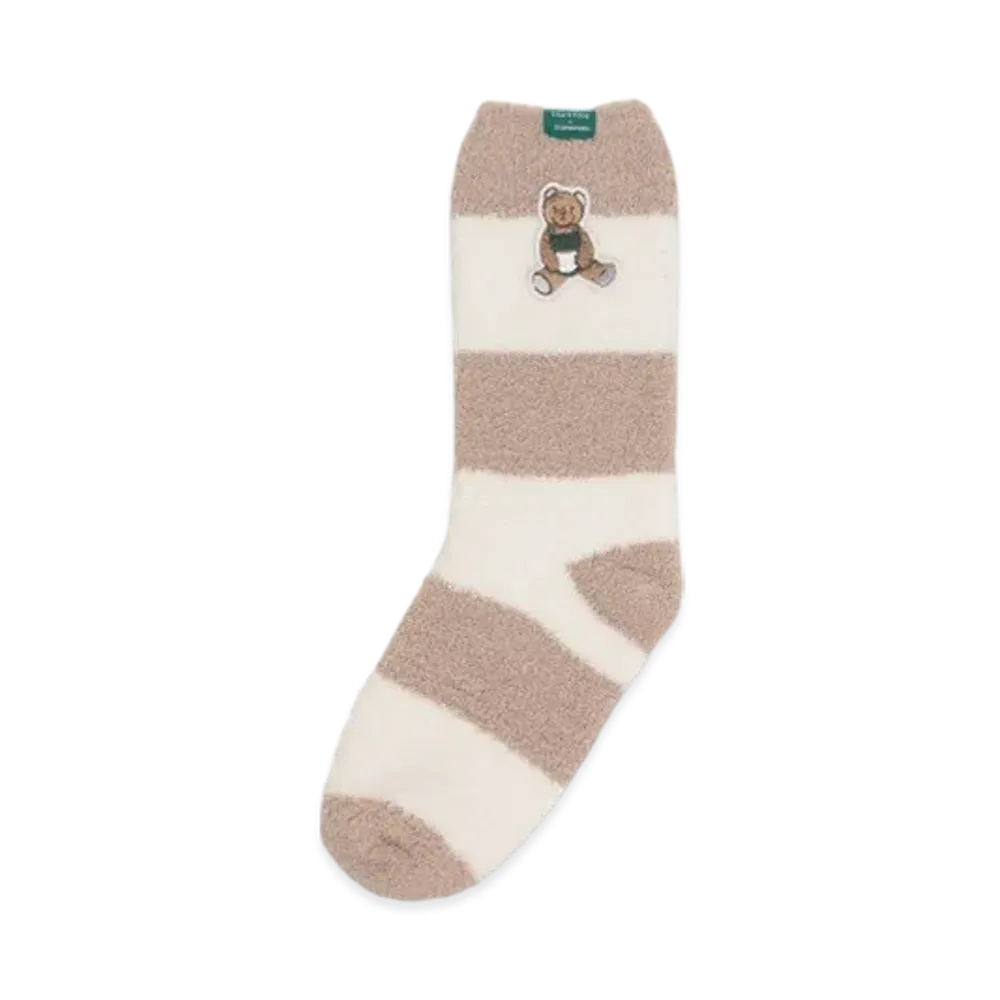 STARBUCKS x GELATO PIQUE Powder Bear Embroidery Border Socks "Mocha Beige"