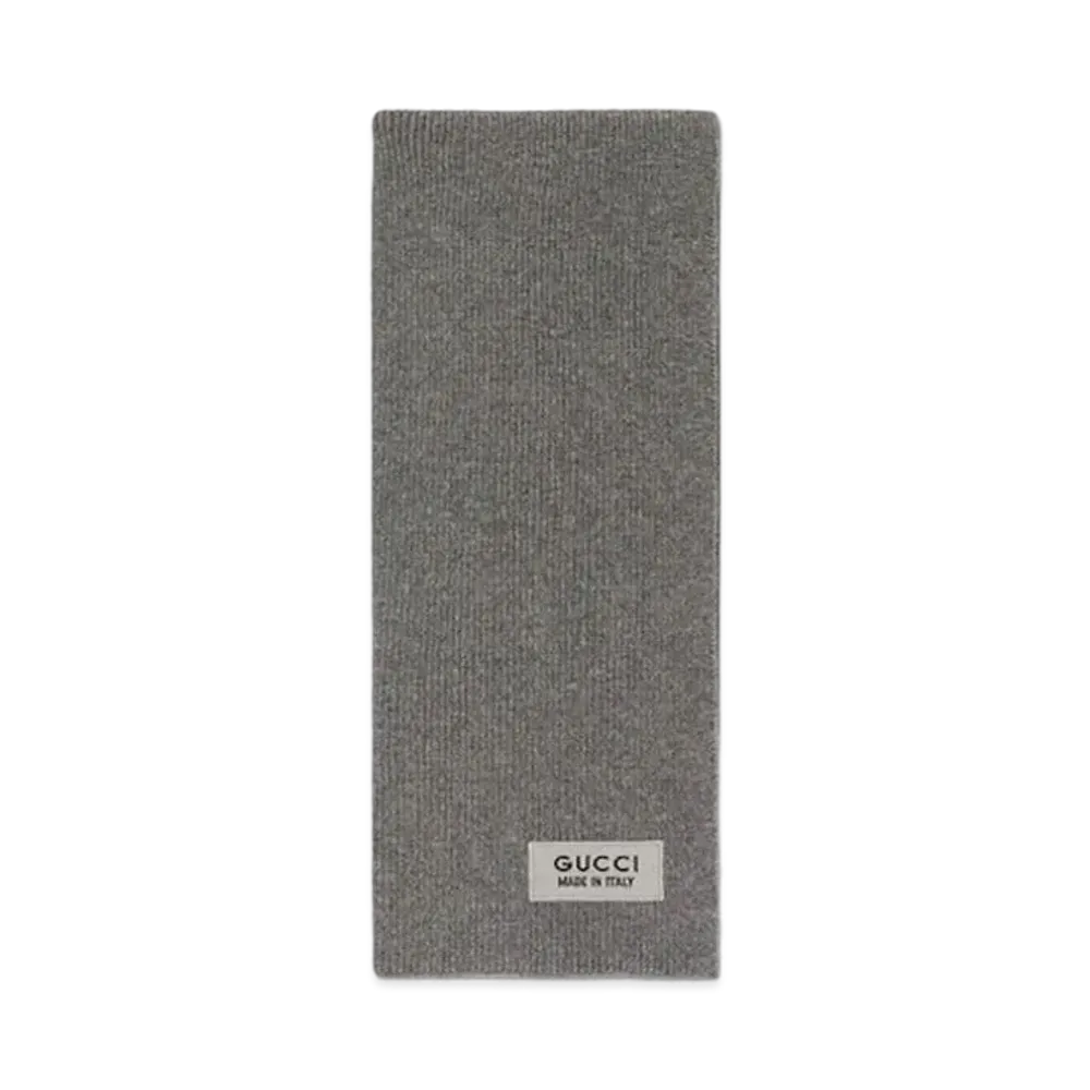 GUCCI Rib Knit Wool Scarf "Grey"