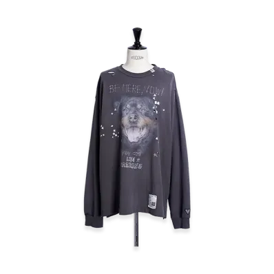 Maison MIHARA YASUHIRO Embellished Distressed Long Sleeves Tee "Black"