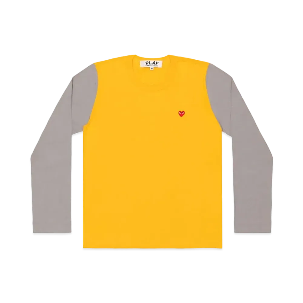 PLAY COMME des GARCONS Red Heart Coloured L/S T-Shirt Mens "Yellow/Gray"