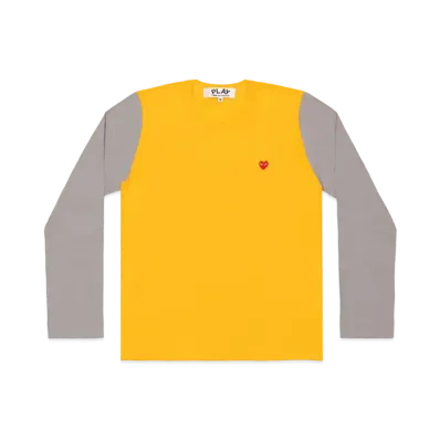 PLAY COMME des GARCONS Red Heart Coloured L/S T-Shirt Mens "Yellow/Gray"