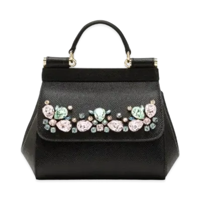 Dolce&Gabbana Sicily Bag Mini Dauphine Calfskin Rhinestone Embroidery "Black"