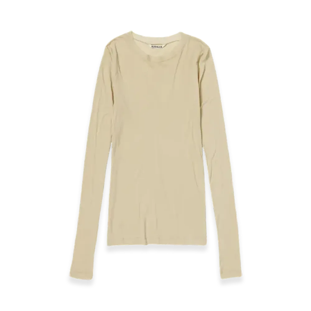 AURALEE Super High Gauge Sheer Rib L/S T-Shirt "Light Beige"