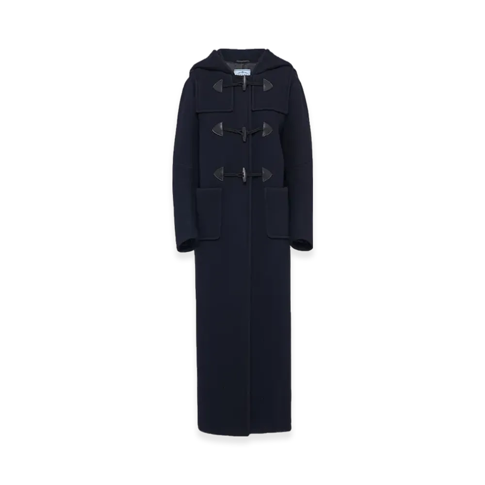 PRADA Women's Single-Breasted Velour Cloth Coat "Navy"