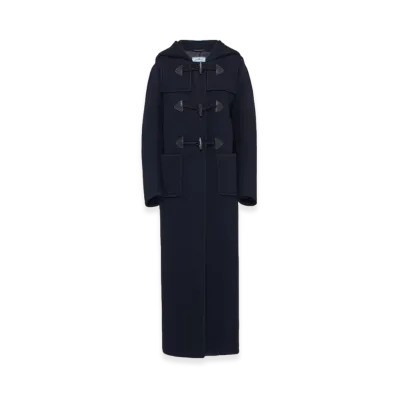 PRADA Women's Single-Breasted Velour Cloth Coat "Navy"