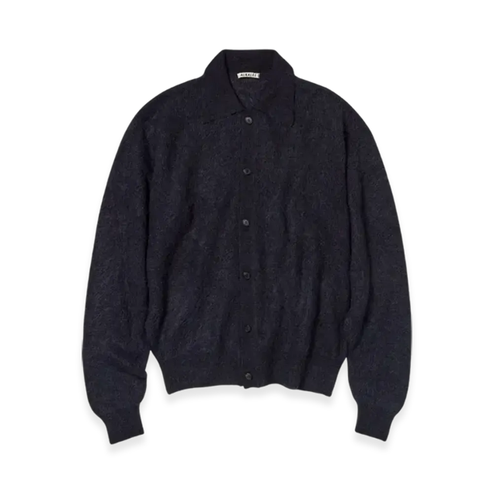AURALEE Baby Suri Alpaca Sheer Knit Shirt Cardigan "Navy"