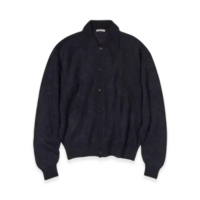 AURALEE Baby Suri Alpaca Sheer Knit Shirt Cardigan "Navy"