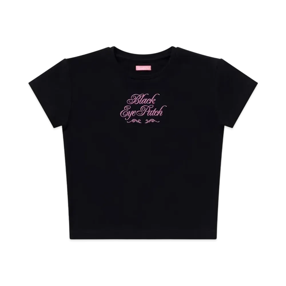 BlackEyePatch Women's Decor Script Baby Tee "Black"