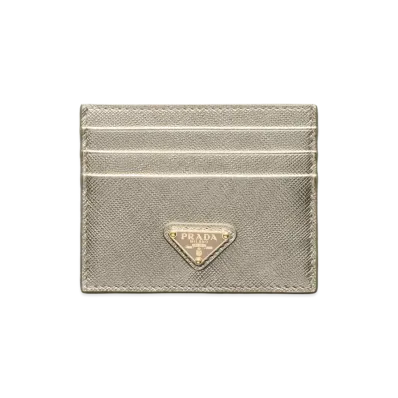 PRADA Saffiano Triangle Card Holder "Pyrite"