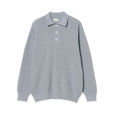 BEAMS 12 Gauge Rib Knit Polo Shirt "LightGray"