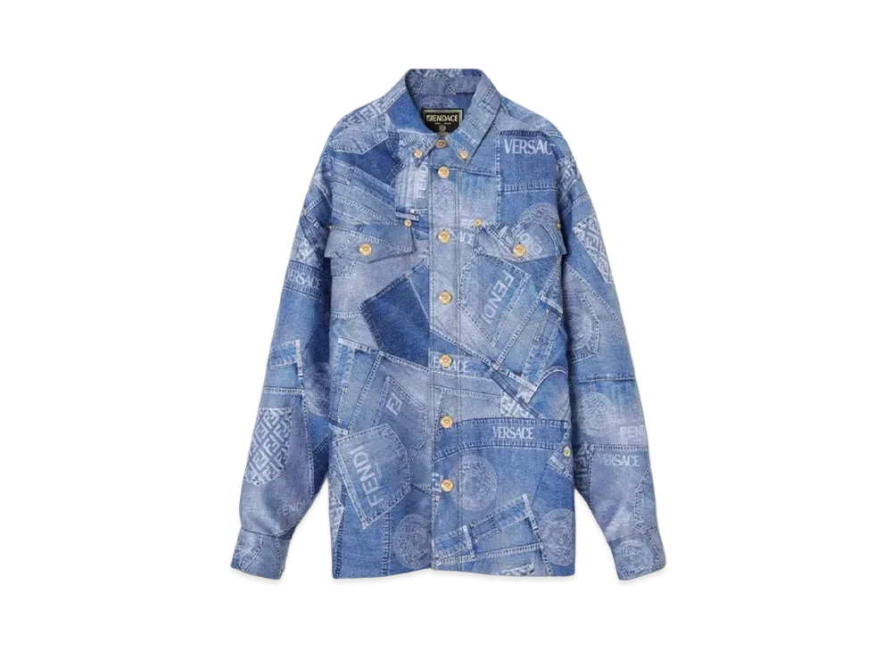 FENDI x Versace Fendace Denim Patchwork Jacquard Jacket "Blue"