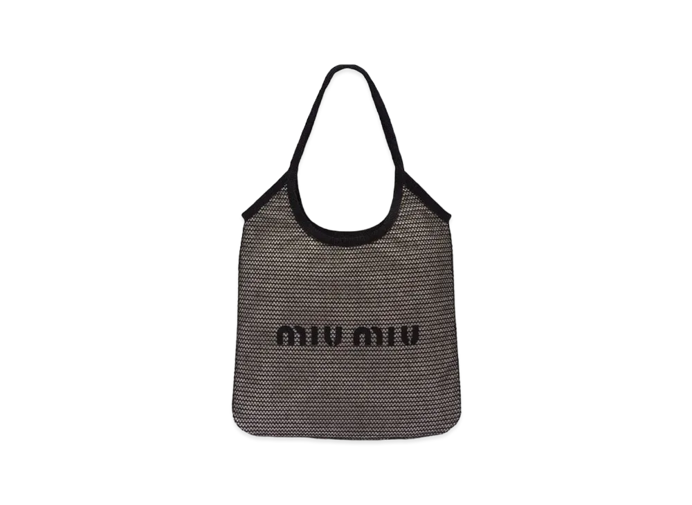 MIU MIU Raffia And Linen Tote Bag "Black/Tan"