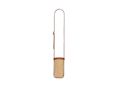 Saint Laurent Saint Laurent Bottle Holder In Raffia Crochet And Smooth Leather "Naturel"