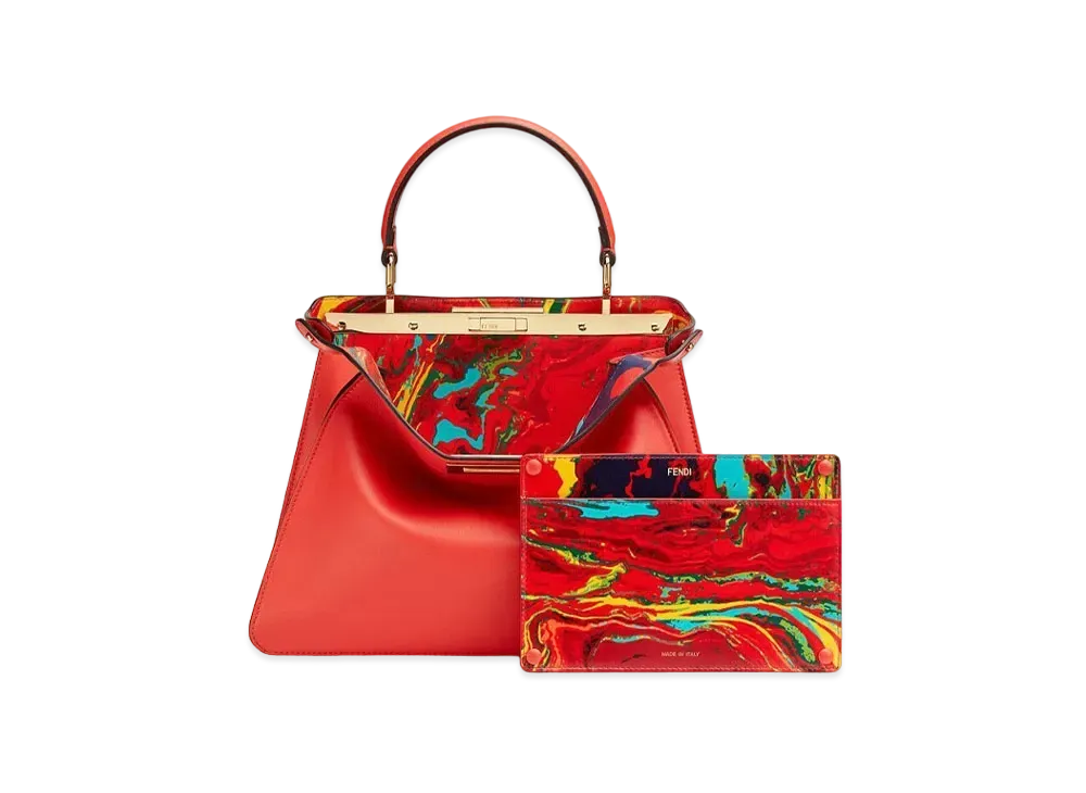 FENDI Peekaboo I See U Midiam Leather Bag "Red"