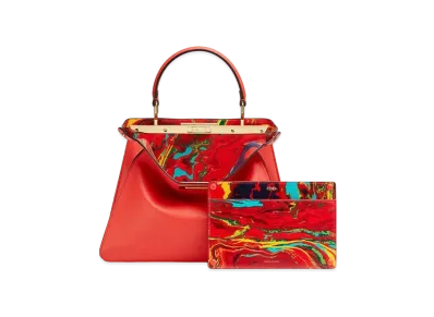 FENDI Peekaboo I See U Midiam Leather Bag "Red"