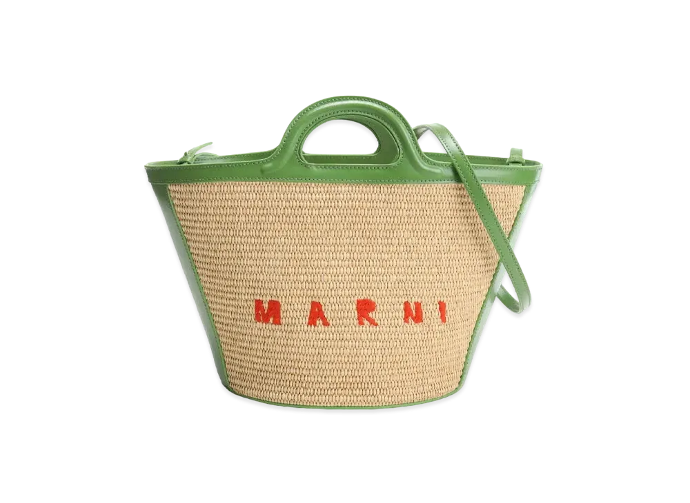 Marni Tropicalia Small Bag In Green Leather And Raffia "Sandstorm/Herb"