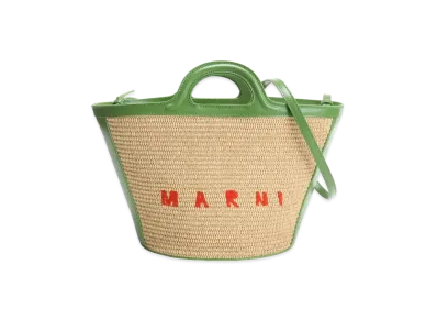 Marni Tropicalia Small Bag In Green Leather And Raffia "Sandstorm/Herb"