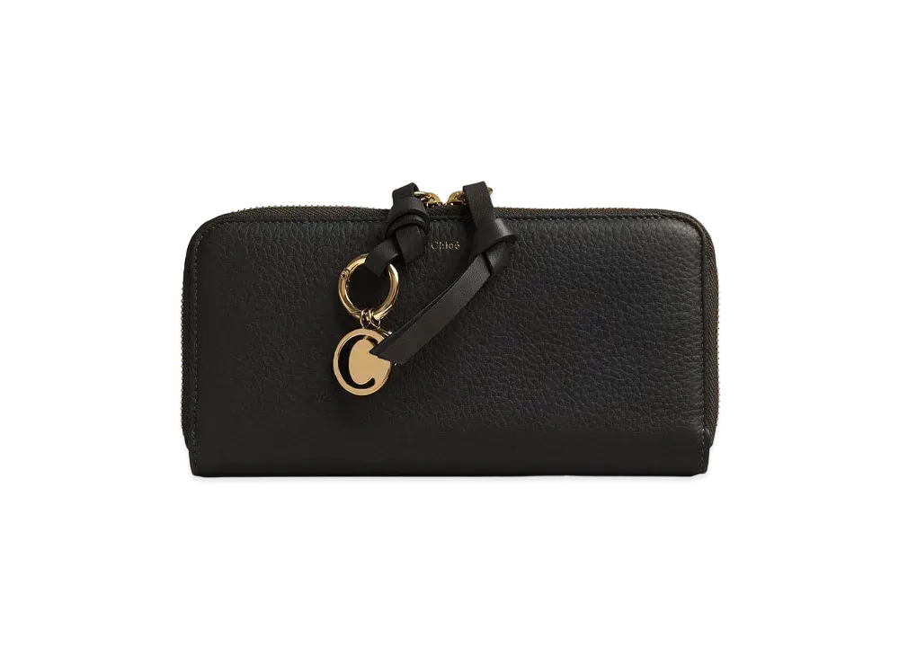 Chloe Alphabet Long Zip Wallet In Grained & Smooth Calfskin "Black"