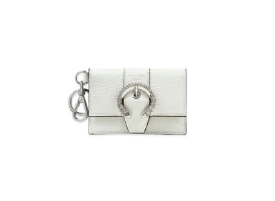JIMMY CHOO FLAP CARDHOLDER Soft Grainy Calf Leather Card Case With Crystal Buckle "Latte"