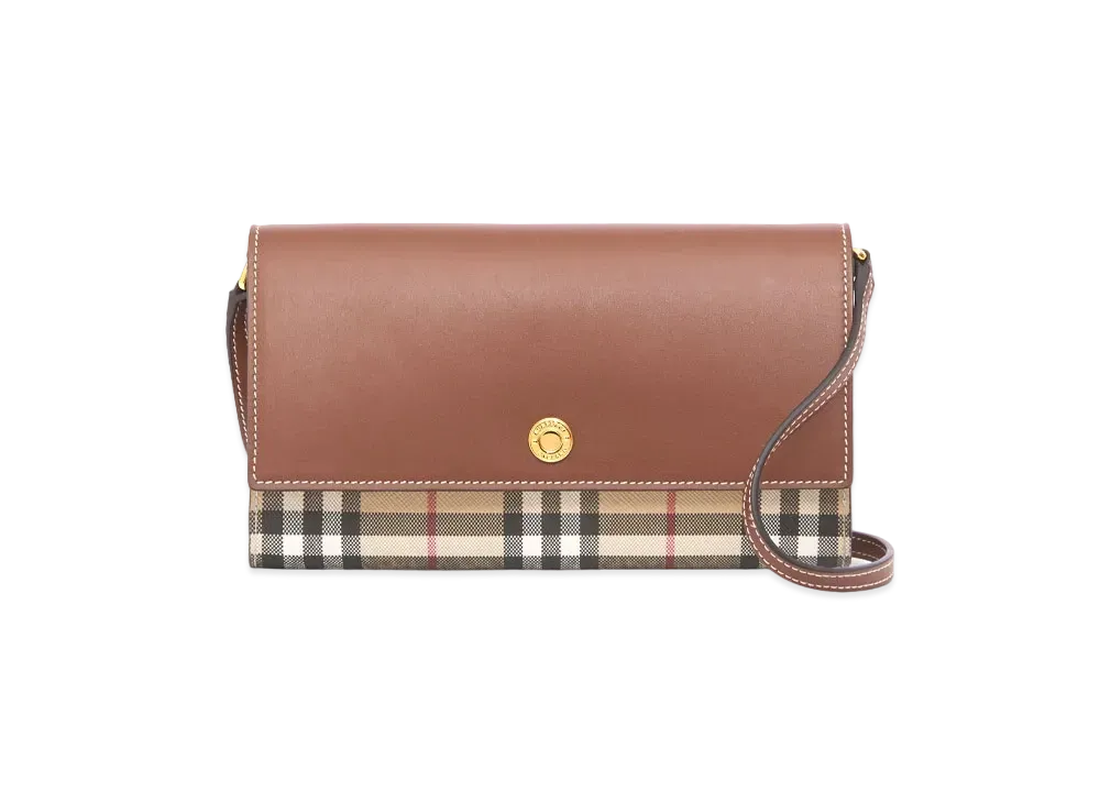 BURBERRY Check & Leather Wallet With Detacable Strap "Archive Beige/Tan"