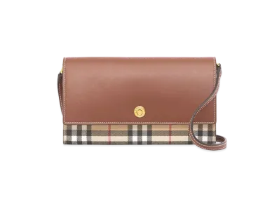 BURBERRY Check & Leather Wallet With Detacable Strap "Archive Beige/Tan"