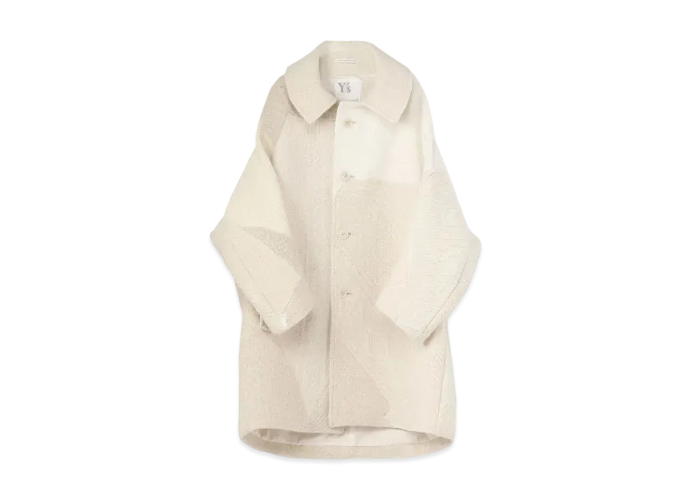 Yohji Yamamoto Y's ALAN KNIT NEEDLE PUNCH BIG COLLAR COAT "White"