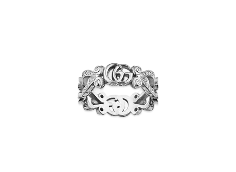 GUCCI Gucci Flora 18K Ring With Pave Diamonds