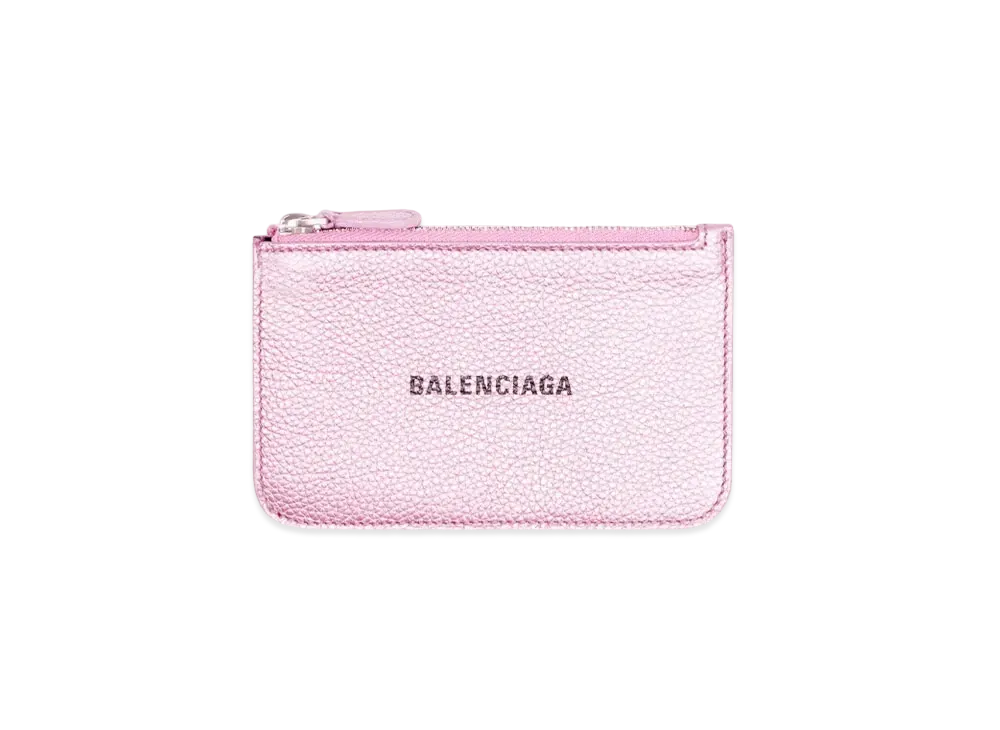 BALENCIAGA Cash Large Long Coin And Card Holder In Metallized Grained Calfskin "Pink"