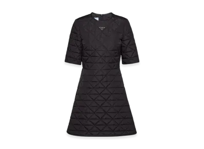 PRADA Women's Short Sleeved Re-Nylon Quilted Dress "Black"