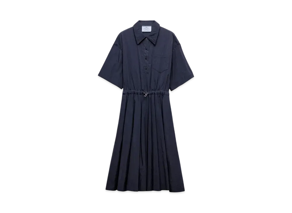 PRADA Women's Short-Sleeved Technical Ponge Dress "Navy"