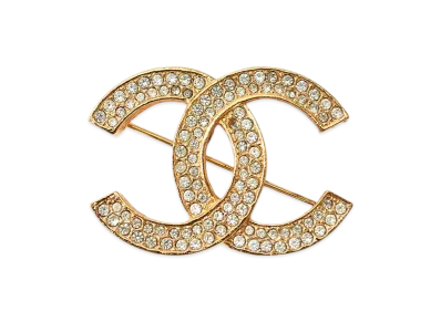CHANEL Coco Mark Rhinestone Brooch "Gold"