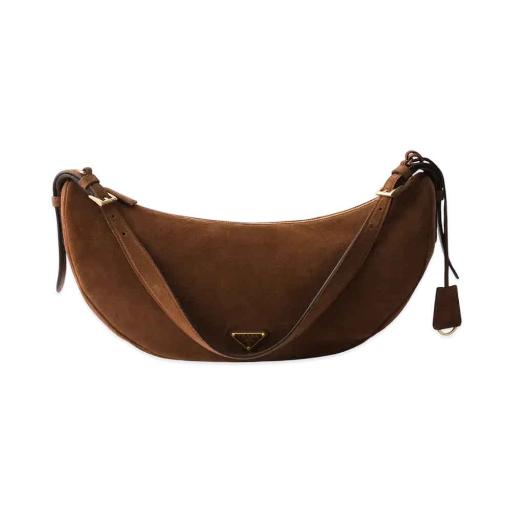 PRADA Demi-Lune Large Suede Shoulder Bag "Dark Brown"