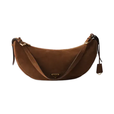 PRADA Demi-Lune Large Suede Shoulder Bag "Dark Brown"