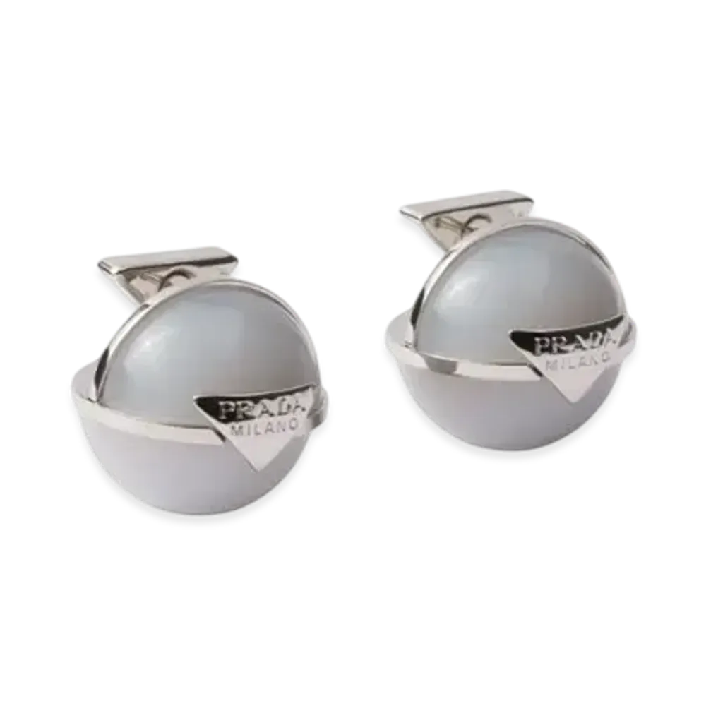 PRADA Metal and Plexiglas Earrings "Light Gray/Light Gray"