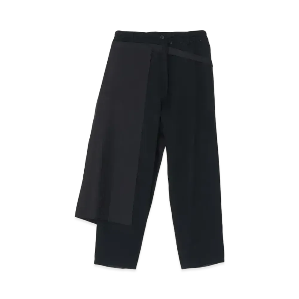 Yohji Yamamoto 100/1+401/1 Y-Pants W/ Pleated Wrap Cloth "Black"