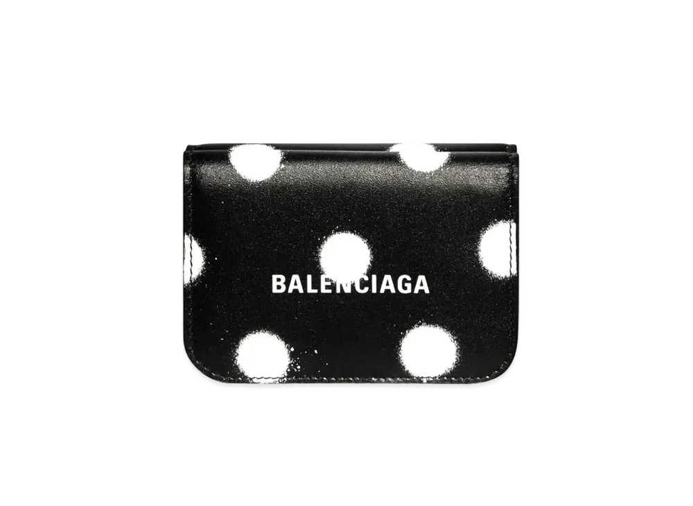 BALENCIAGA Cash Mini Wallet In Sprayed Polka Dots Printed Smooth Calfskin "Black"