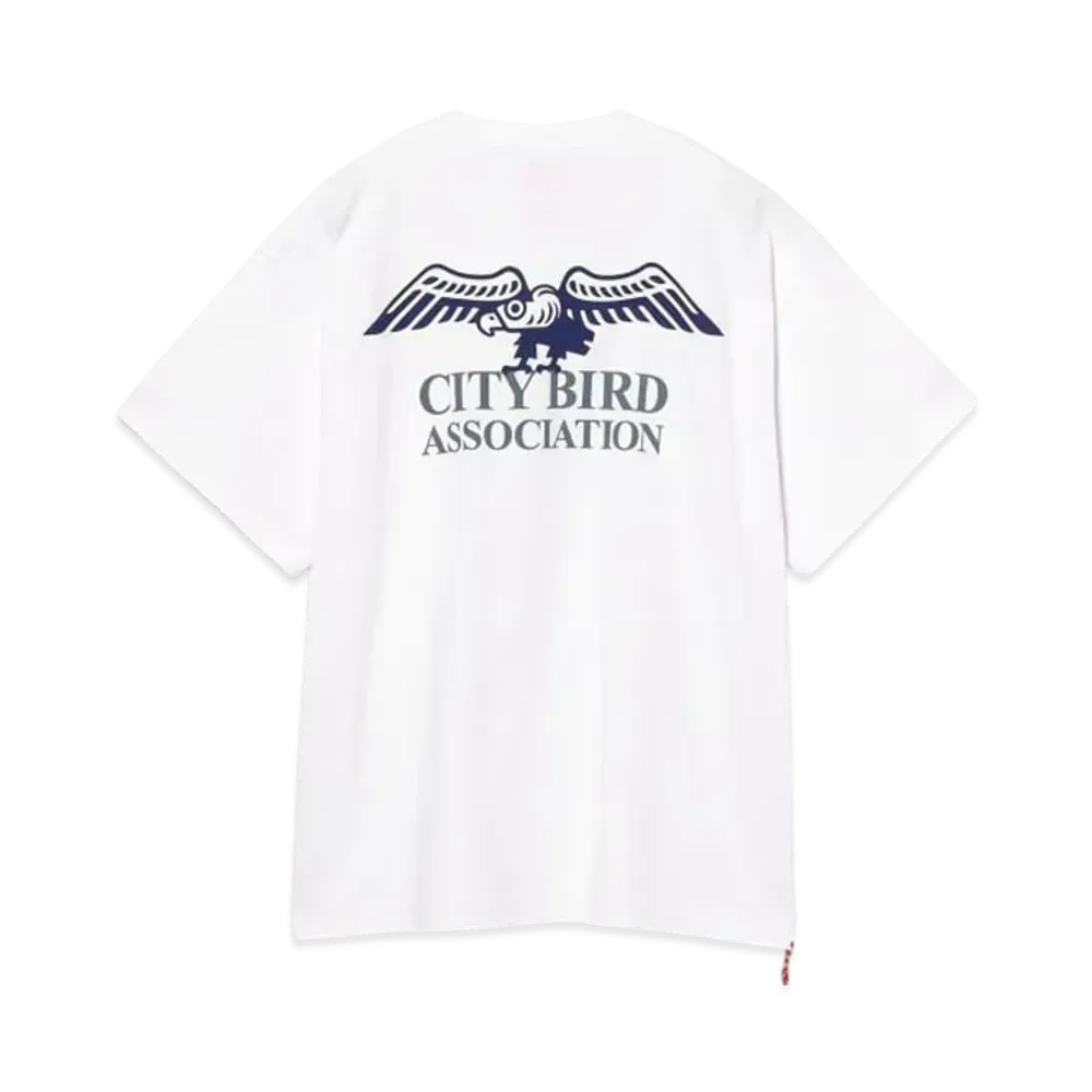 BEAMS Print T-Shirt City Bird Association Taka "White"