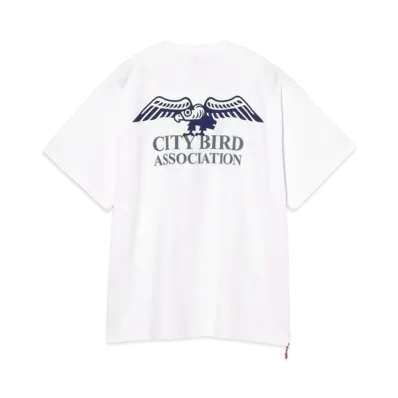 BEAMS Print T-Shirt City Bird Association Taka "White"