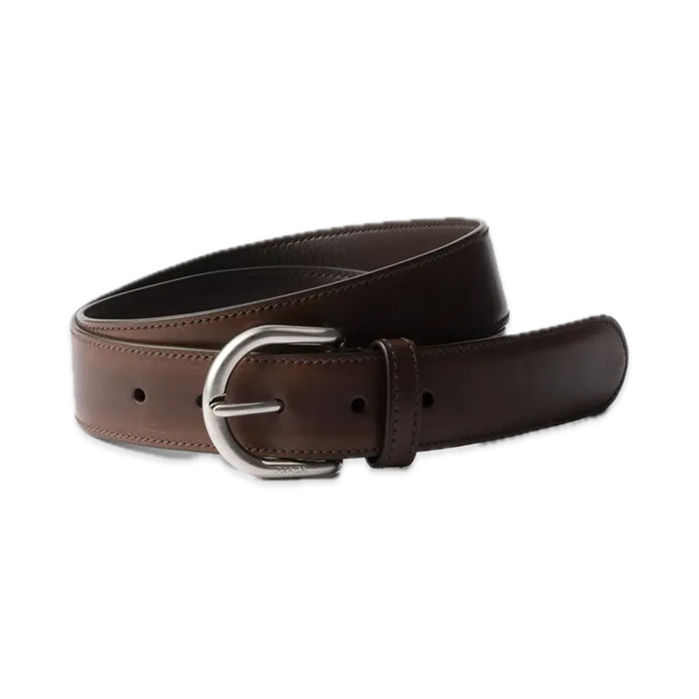PRADA Antique Leather Belt "Dark Brown"