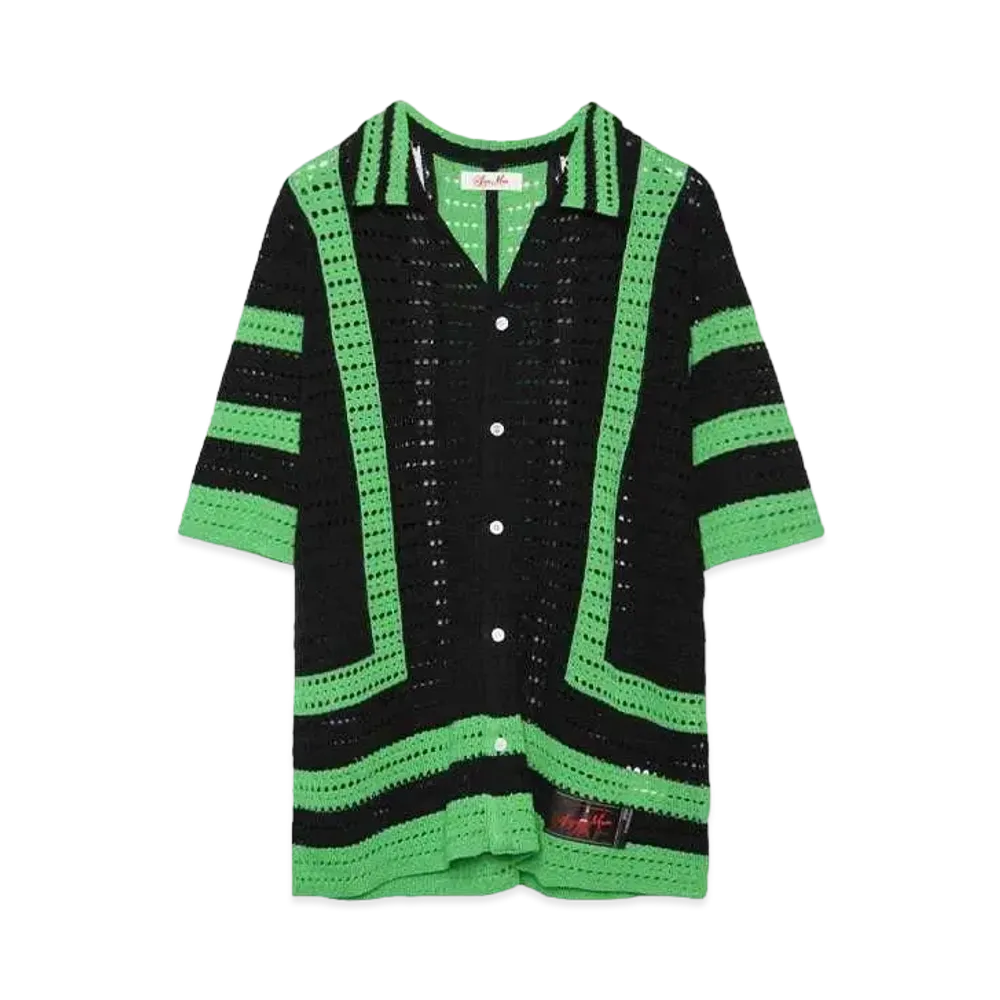 SYUMAN. Crochet line Knit shirts "Green/Blk"