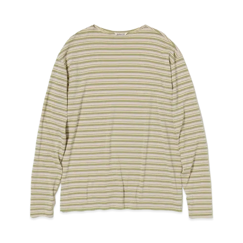 AURALEE Hard Twist Cotton Border Boat Neck L/S Tee "Beige Border"