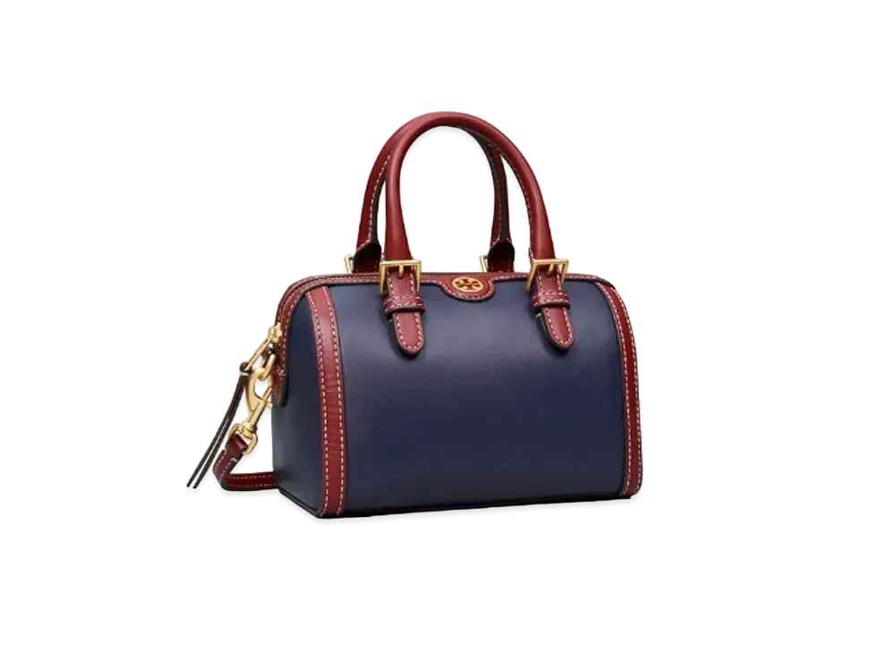 Tory Burch T Monogram Color-Block Mini Barrel "Royal Navy/Juneberry"