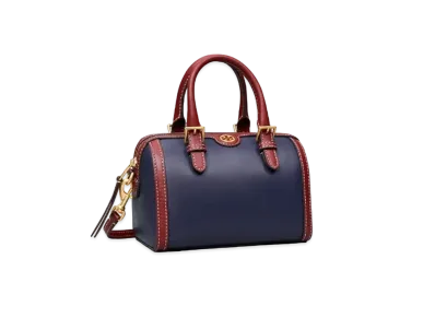 Tory Burch T Monogram Color-Block Mini Barrel "Royal Navy/Juneberry"
