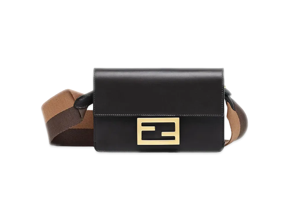 FENDI Flat Baguette Leather Mini Bag "Black"