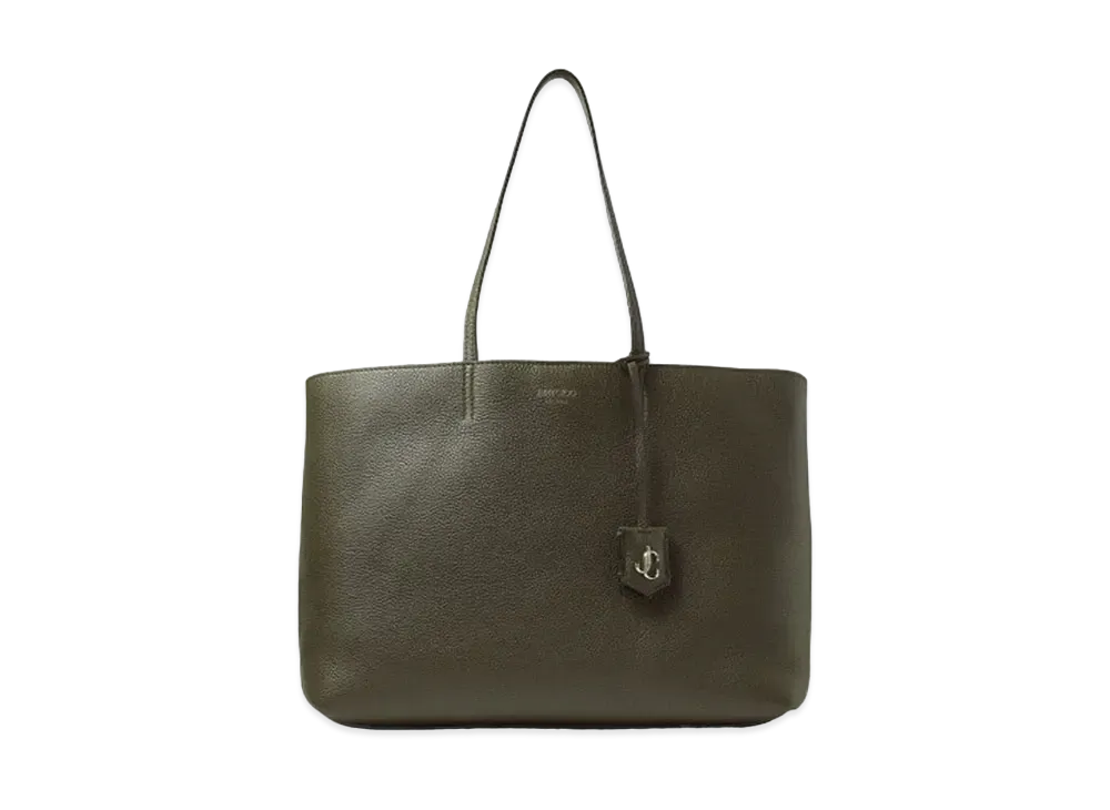 Jimmy Choo Nine2five E/W Grained Calf Leather Tote Handbag With JC Logo "Light Gold/Seaweed"