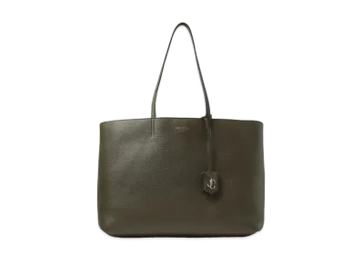 Jimmy Choo Nine2five E/W Grained Calf Leather Tote Handbag With JC Logo "Light Gold/Seaweed"