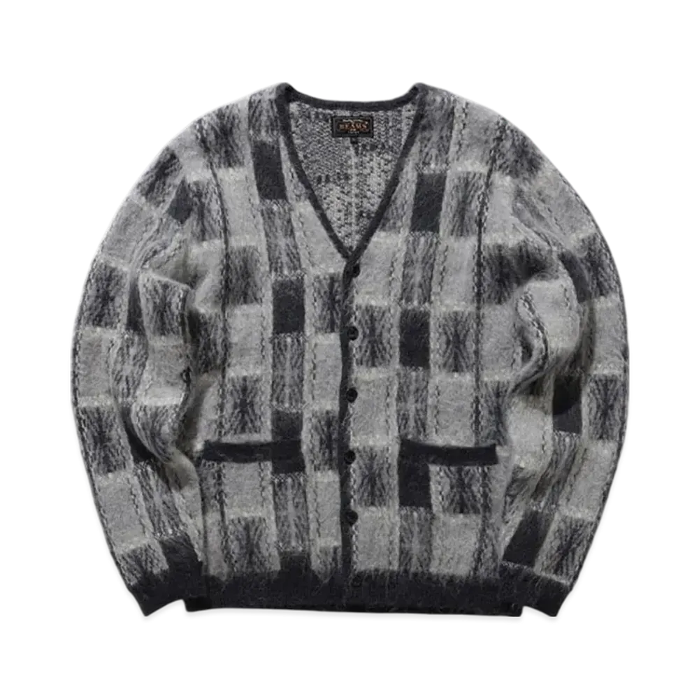 BEAMS Cardigan Double Jacquard Check Pattern "ChacoalGray"